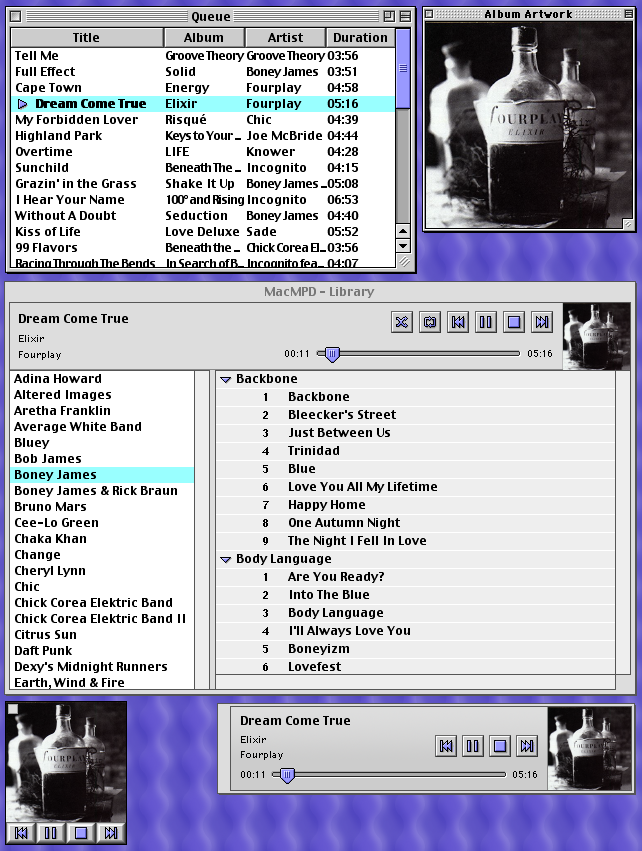 Screenshot of MacMPD (all windows)