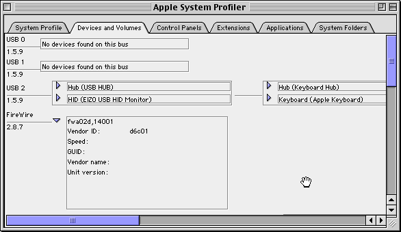 Apple System Profiler showing M-Audio FireWire 410
