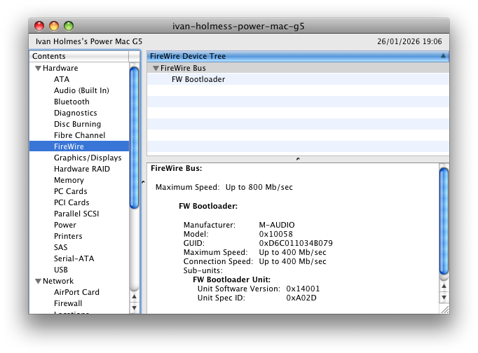 Interface showing as 'FW Bootloader' in System Profiler on Mac OS X 10.5.8