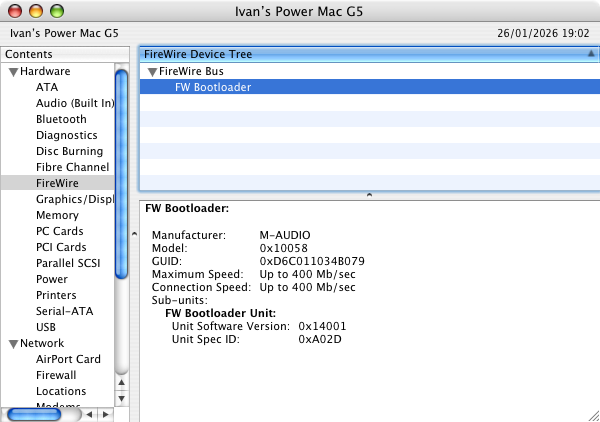 Interface showing as 'FW Bootloader' in System Profiler on Mac OS X 10.4.11